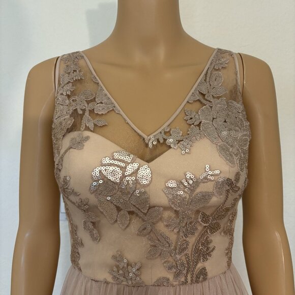 Amsale Blush Floral Applique Tulle Maxi Dress - Size 2 - Picture 5 of 6